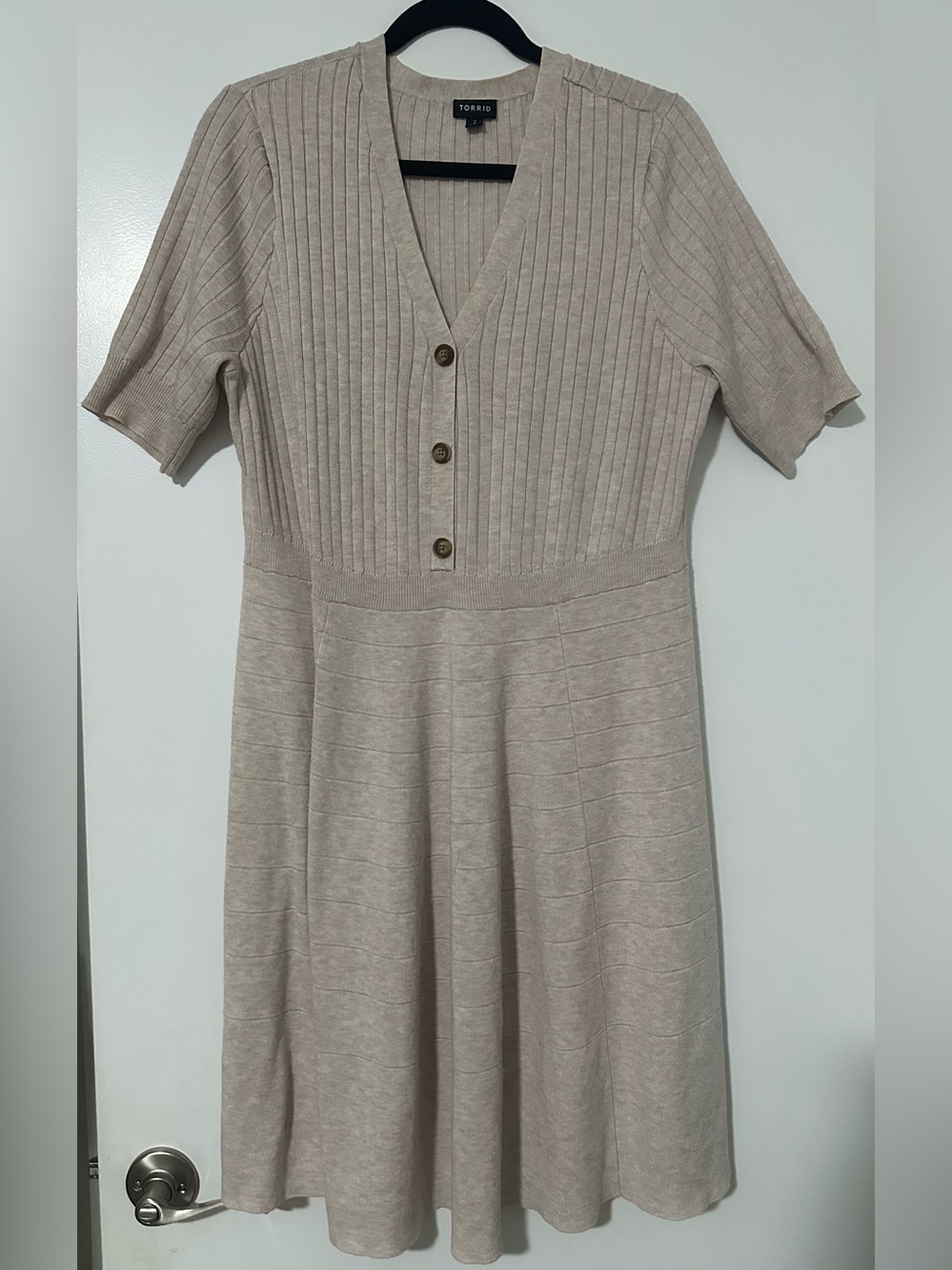 Torrid Oatmeal Mini Sweater Button-Front Skater Dress